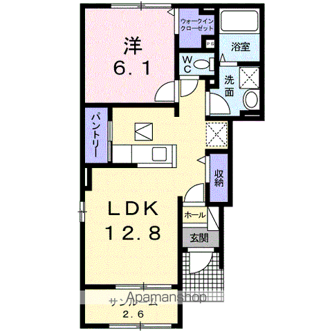 ソレイユ高岡Ⅰ(1LDK/1階)の間取り写真