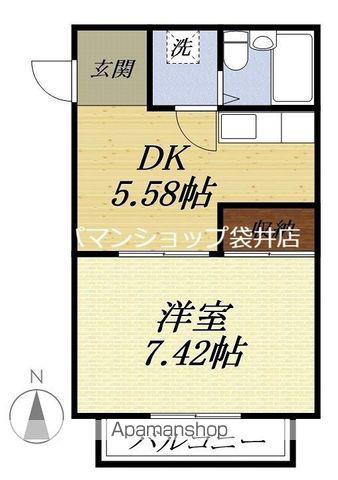 パールハウス(1DK/2階)の間取り写真