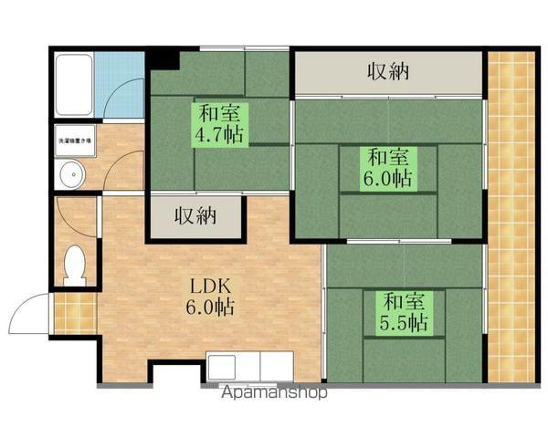 古城川ハイツ(3DK/4階)の間取り写真