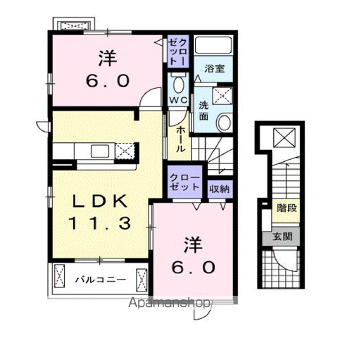 プラシード・ユダ(2LDK/2階)の間取り写真
