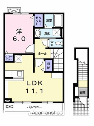 ウエストエアリーⅡB(1LDK/2階)の間取り写真