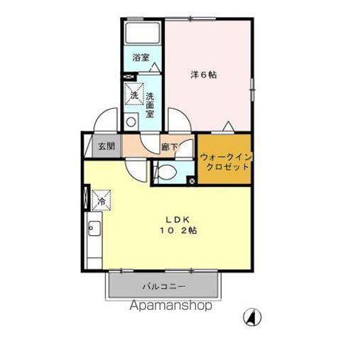ウィルモア西梶尾C棟(1LDK/2階)の間取り写真