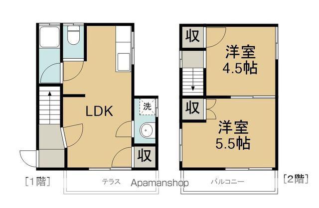 四日市あすなろう 西日野駅 徒歩25分 2階建 築51年(2LDK)の間取り写真