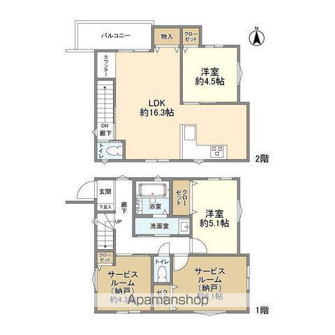 京王電鉄高尾線 京王片倉駅 徒歩5分 2階建 築1年(2SLDK)の間取り写真