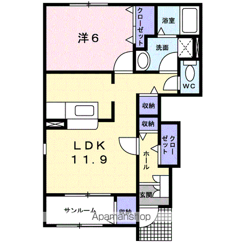グリーン・フィールズNⅢ(1LDK/1階)の間取り写真
