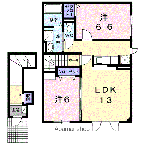 パールオブハート(2LDK/2階)の間取り写真
