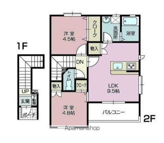 アンヌーヴェルB(2LDK/2階)の間取り写真