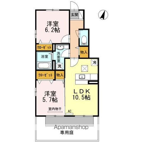 フォンテーヌ金倉 B棟(2LDK/1階)の間取り写真