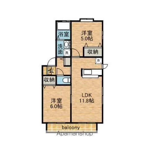 フォンテーヌA(2LDK/2階)の間取り写真