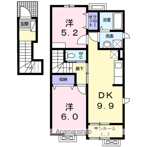 フェアリー・テールⅠ(2DK/2階)の間取り写真