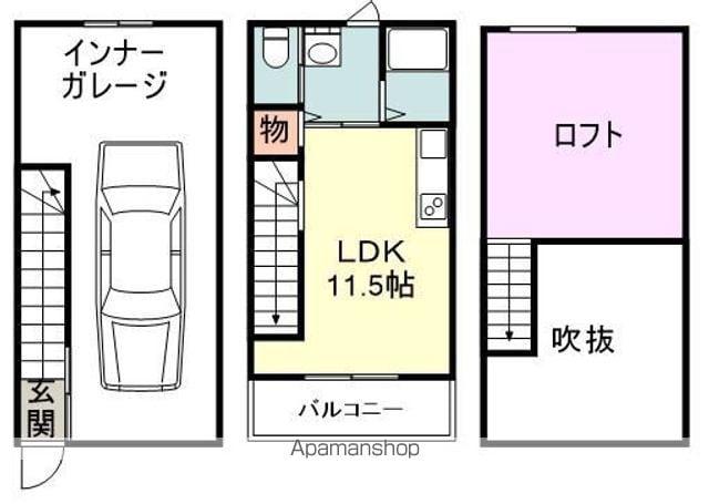 ガレージハウス旭台(ワンルーム/1階)の間取り写真