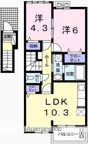 ラフレシール・ベルⅢ(2LDK/2階)の間取り写真