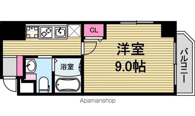 ヴィラタワー谷町(ワンルーム/9階)の間取り写真