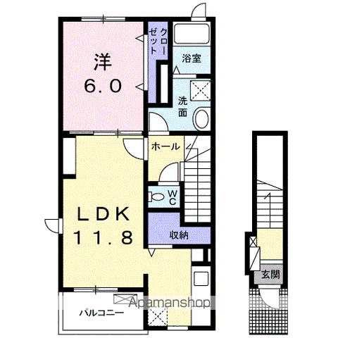 シェーネ・八坂(1LDK/2階)の間取り写真