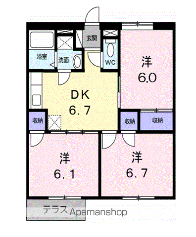 シャトレーゼH(3DK/1階)の間取り写真