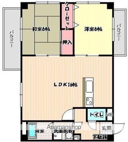 アメニティ周船寺(2LDK/5階)の間取り写真