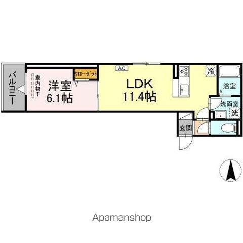 グラナーデ六町Ⅱ(1LDK/2階)の間取り写真