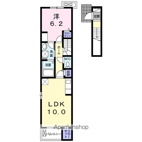 ピースフルK(1LDK/2階)の間取り写真