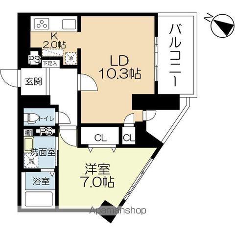ラクレイス西新レジデンシャルタワー(1LDK/24階)の間取り写真