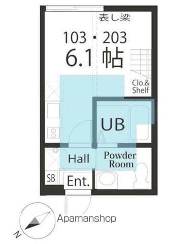 ハーミットクラブハウスROCCAA棟(ワンルーム/1階)の間取り写真