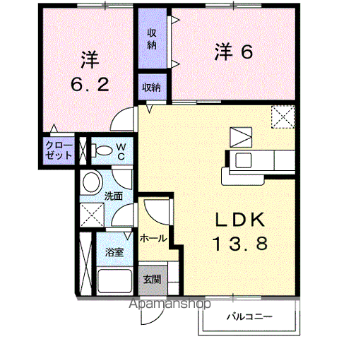 エスポワールⅡ(2LDK/1階)の間取り写真