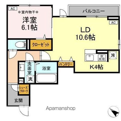 DーROOM泉崎Ⅱ(1LDK/3階)の間取り写真