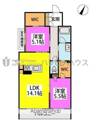 S-ROOM曰佐(2LDK/3階)の間取り写真