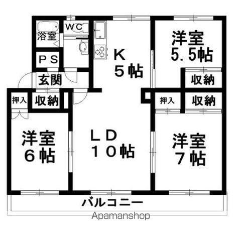 パティオス夕陽ヶ丘Ⅰ(3LDK/1階)の間取り写真