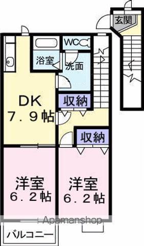 ミレニアムパークB(2DK/2階)の間取り写真