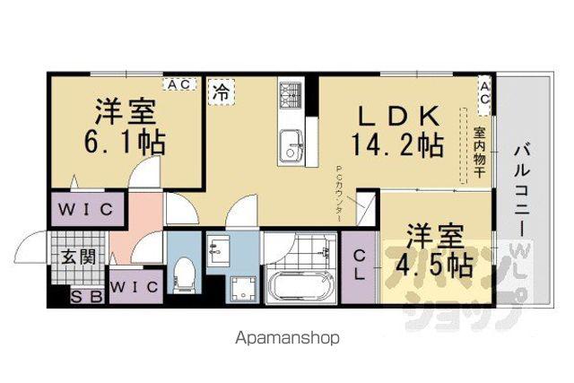 アレ・デ・フルール西向日駅前(2LDK/3階)の間取り写真