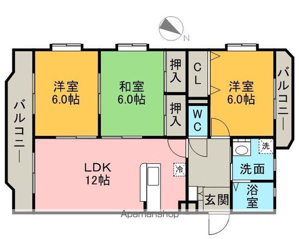 グランデージ空港南(3LDK/3階)の間取り写真
