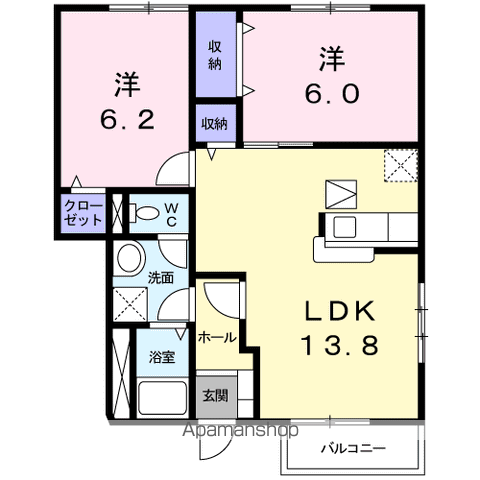 サンパティークB(2LDK/1階)の間取り写真