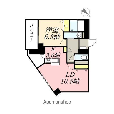 ラクレイス西新レジデンシャルタワー(1LDK/14階)の間取り写真
