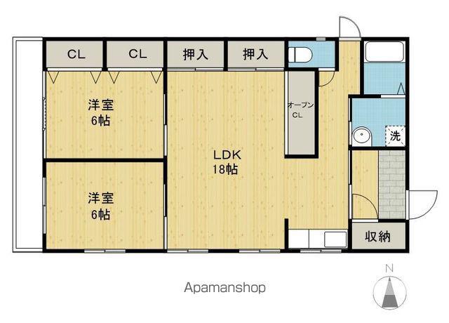 竹中ビル(2LDK/2階)の間取り写真
