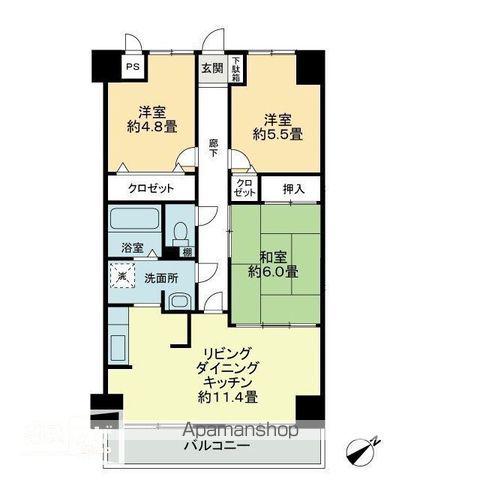 プラージュ司(3LDK/4階)の間取り写真