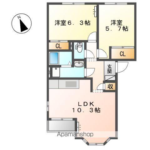 パークヒルズ(2LDK/2階)の間取り写真