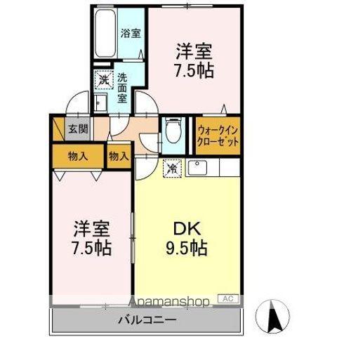 ソレアードA/B ソレアードA(2DK/1階)の間取り写真