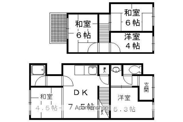 京都市烏丸線 北大路駅 徒歩19分 2階建 築37年(5DK)の間取り写真