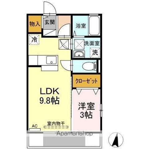 ユイールB棟(1LDK/1階)の間取り写真