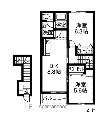 イーストスクエアA棟(2DK/2階)の間取り写真