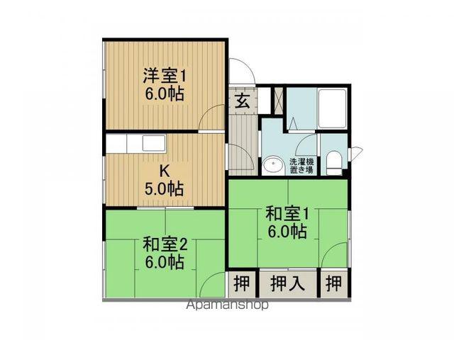 タウニィハイブリッジD棟(3K/1階)の間取り写真