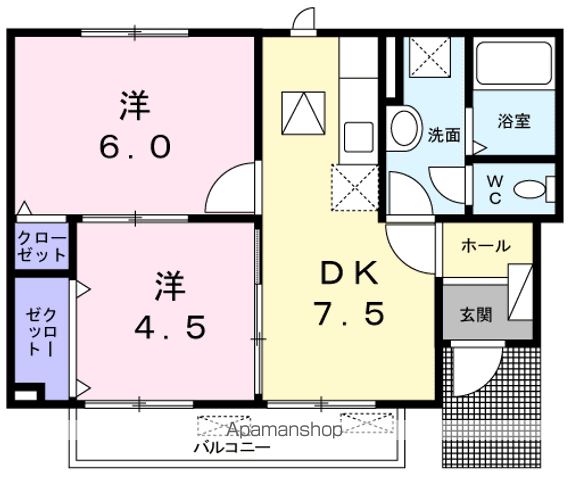 土讃線 朝倉駅(JR) バス乗車時間:24分 とさでん鳴川通バス停で下車 徒歩2分 2階建 築10年(2DK/1階)の間取り写真