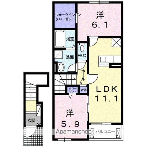 ハウスプリムローズ Ⅶ(2LDK/2階)の間取り写真
