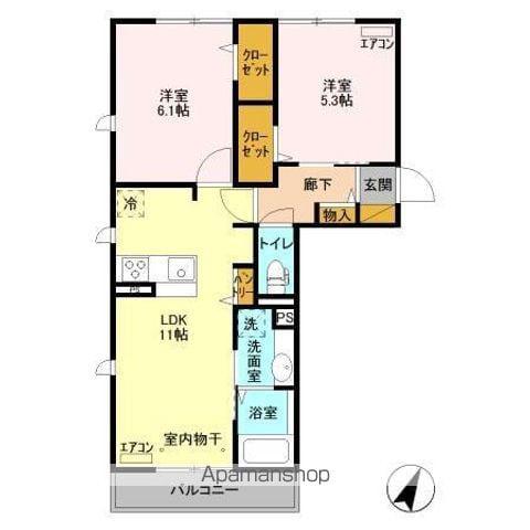 わをん おおたかの森(2LDK/2階)の間取り写真