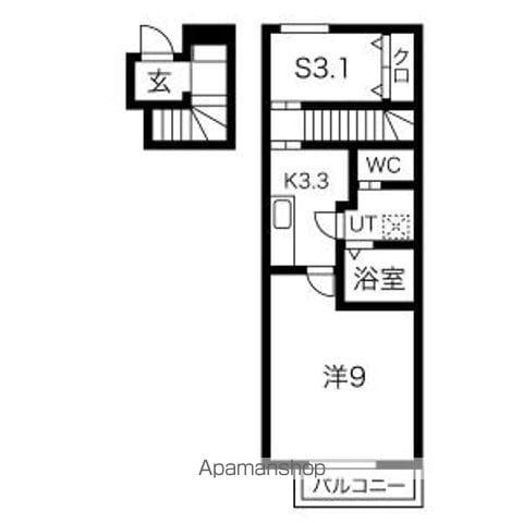 岩手県花巻市 2階建 築3年(1K/2階)の間取り写真