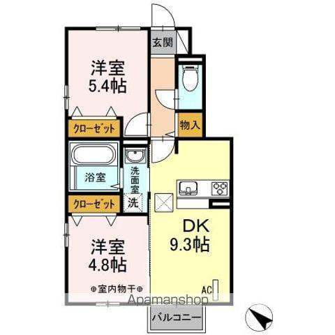 磐越東線 船引駅 バス乗車時間:10分 東部台四丁目バス停で下車 徒歩5分 2階建 築9年(2DK/1階)の間取り写真
