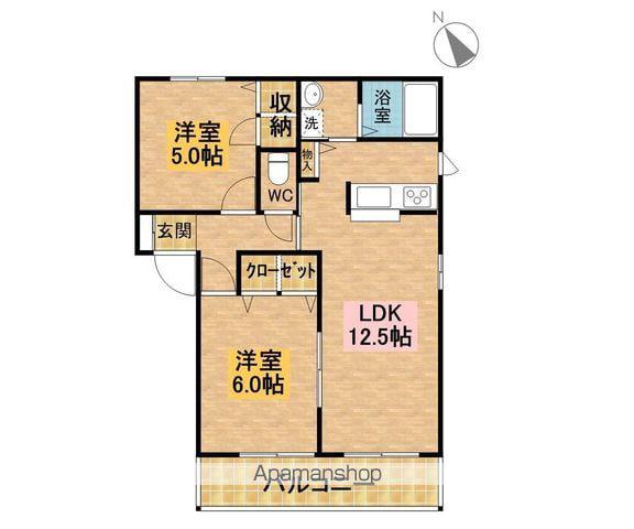 シャーメゾンヒロB(2LDK/2階)の間取り写真