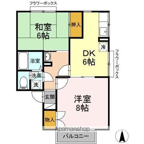 ドリームレジデンス氷鉋C棟(2DK/1階)の間取り写真