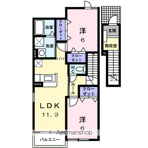 イーリス(2LDK/2階)の間取り写真