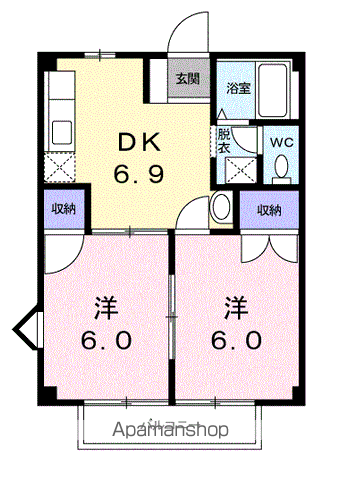 ベルメゾンBB3(2DK/2階)の間取り写真